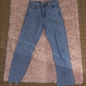 Topshop Straight Leg High waist raw hem jeans